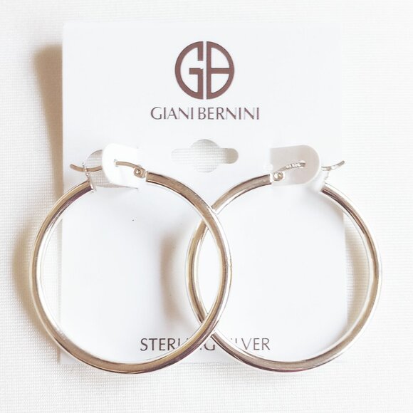 NWT 40mm x 3mm Sterling Silver Polished Tube Hoop Earrings Giani Bernini - Picture 1 of 5